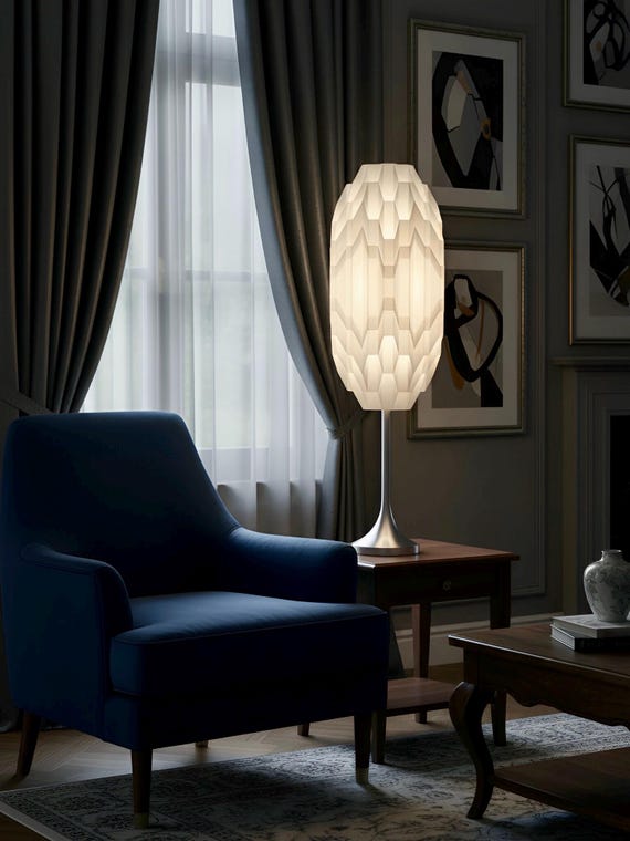 Crystalline Table Lamp: Tall Metal Base, Mid-Century Modern Design