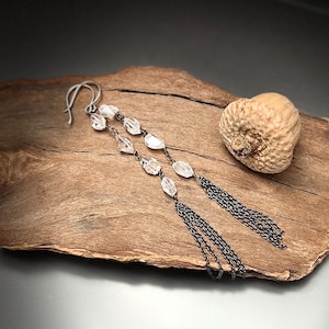 Long Herkimer Diamond Earrings Modern Long Dangle Tassel Earrings  Crystal Earrings Black and White Earrings For Her
