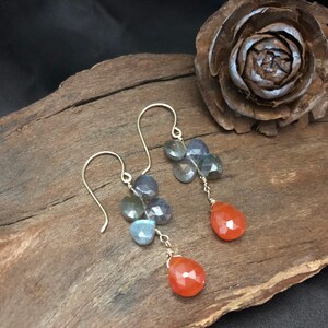 Pendientes de labradorita azul, pendientes de piedras preciosas, pendientes de bayas en vid, pendientes rústicos, pendientes boho carnelian, joyería estilo Sundance