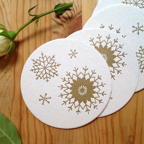 Letterpress Snowflake Coasters - Set of 6