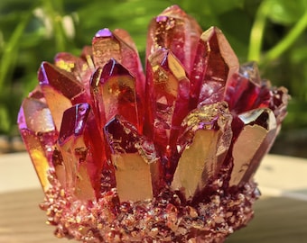Grappe de cristal de quartz naturel galvanoplastie, grappe de cristal de quartz rouge, spécimens de minéraux, décoration d'intérieur, pierre de naissance de février