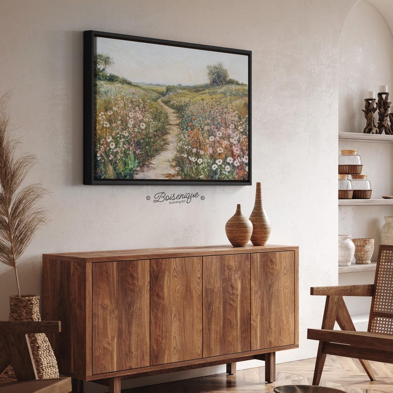 Wildflowers Field Landscape Wall Art Print | Framed Canvas Cozy Wall ...