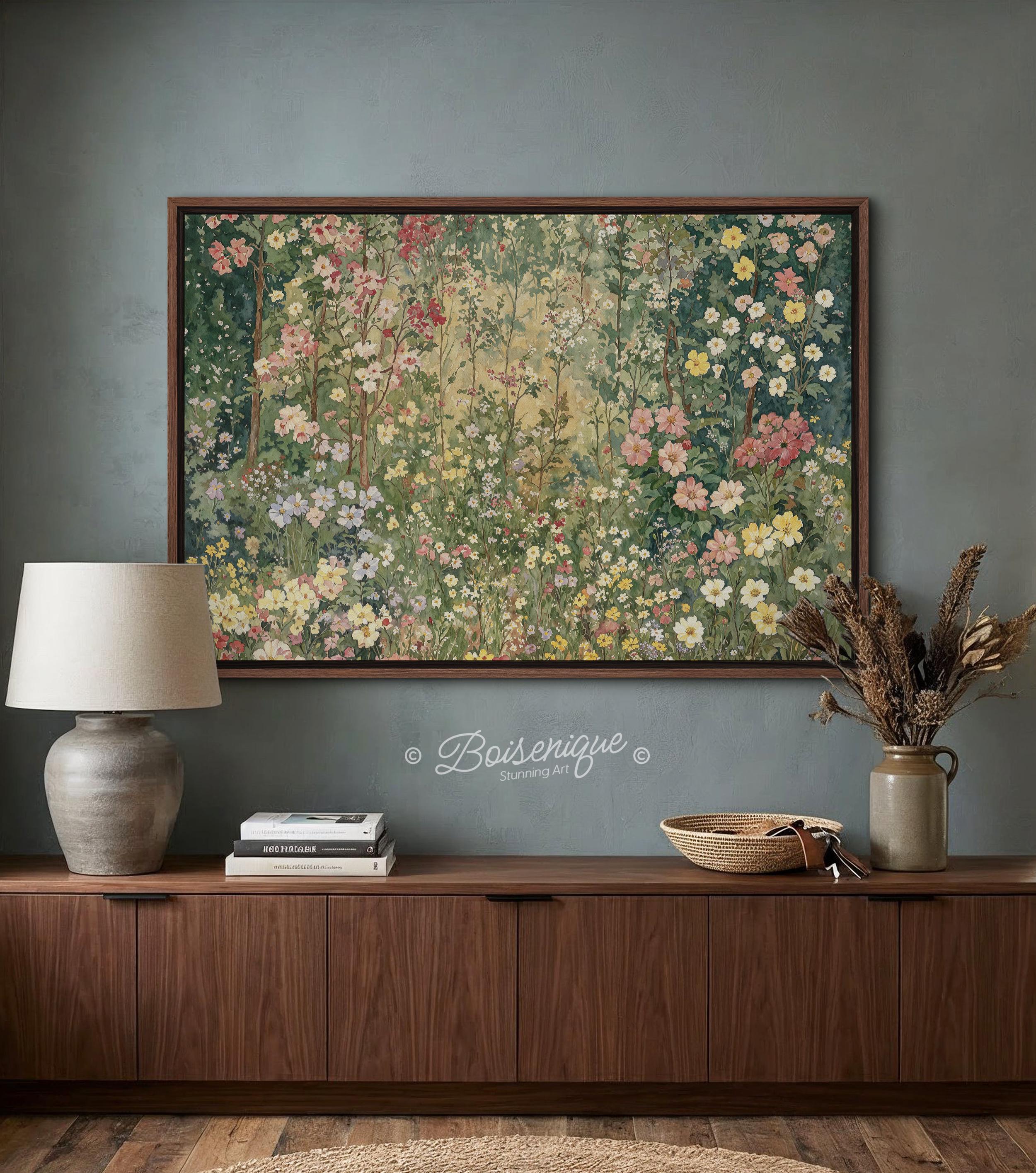 Vintage Wildflowers Field Landscape Wall Art Print | Framed Canvas With ...