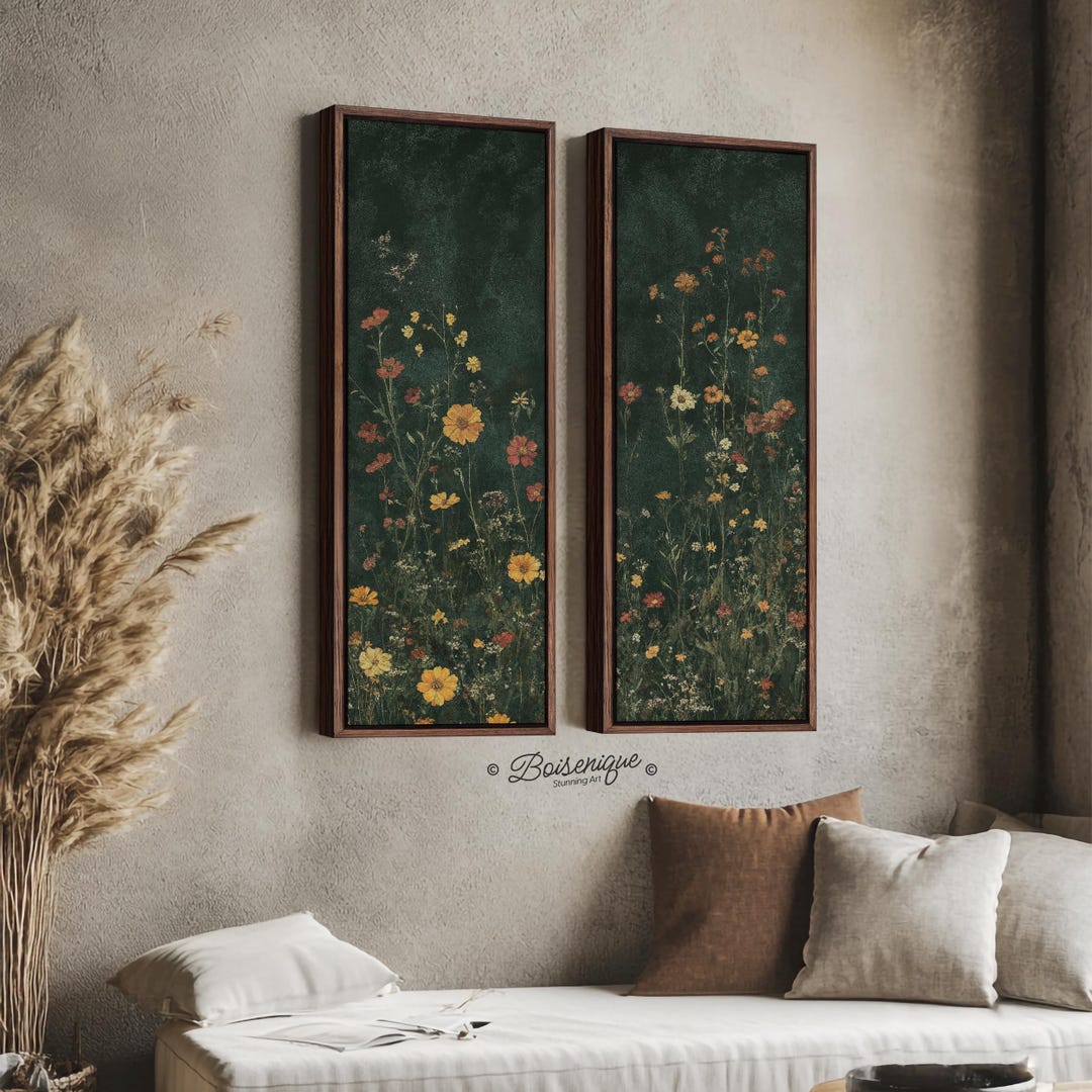 Vintage Wildflower Framed Canvas Print Set: Antique Floral Wall Art - Etsy