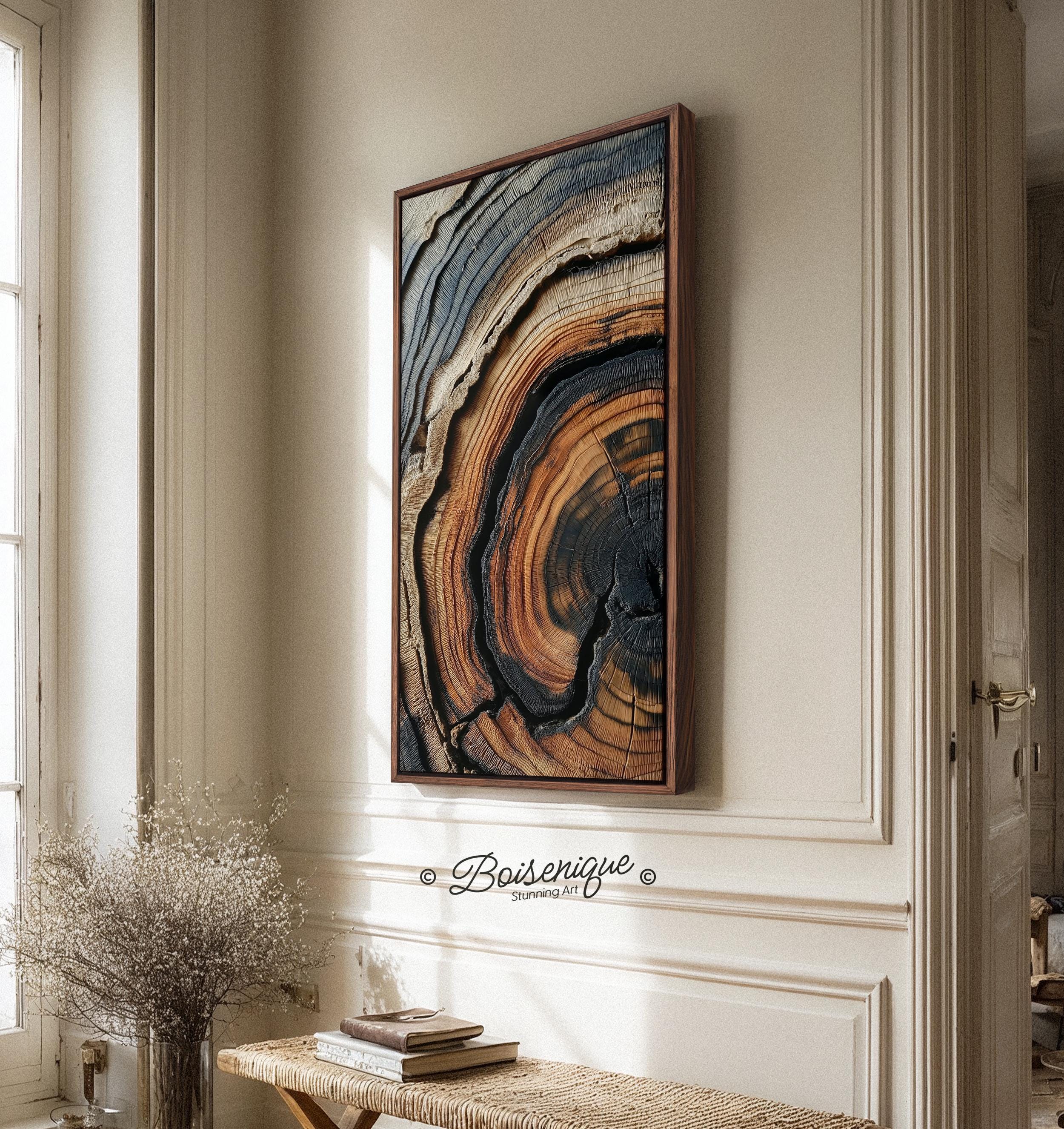 Vintage Wood Grain Abstract Art Print Rustic Tree Ring Vertical Wall Art Extra Large Decor Floater Frame Canvas 60x30 48x24