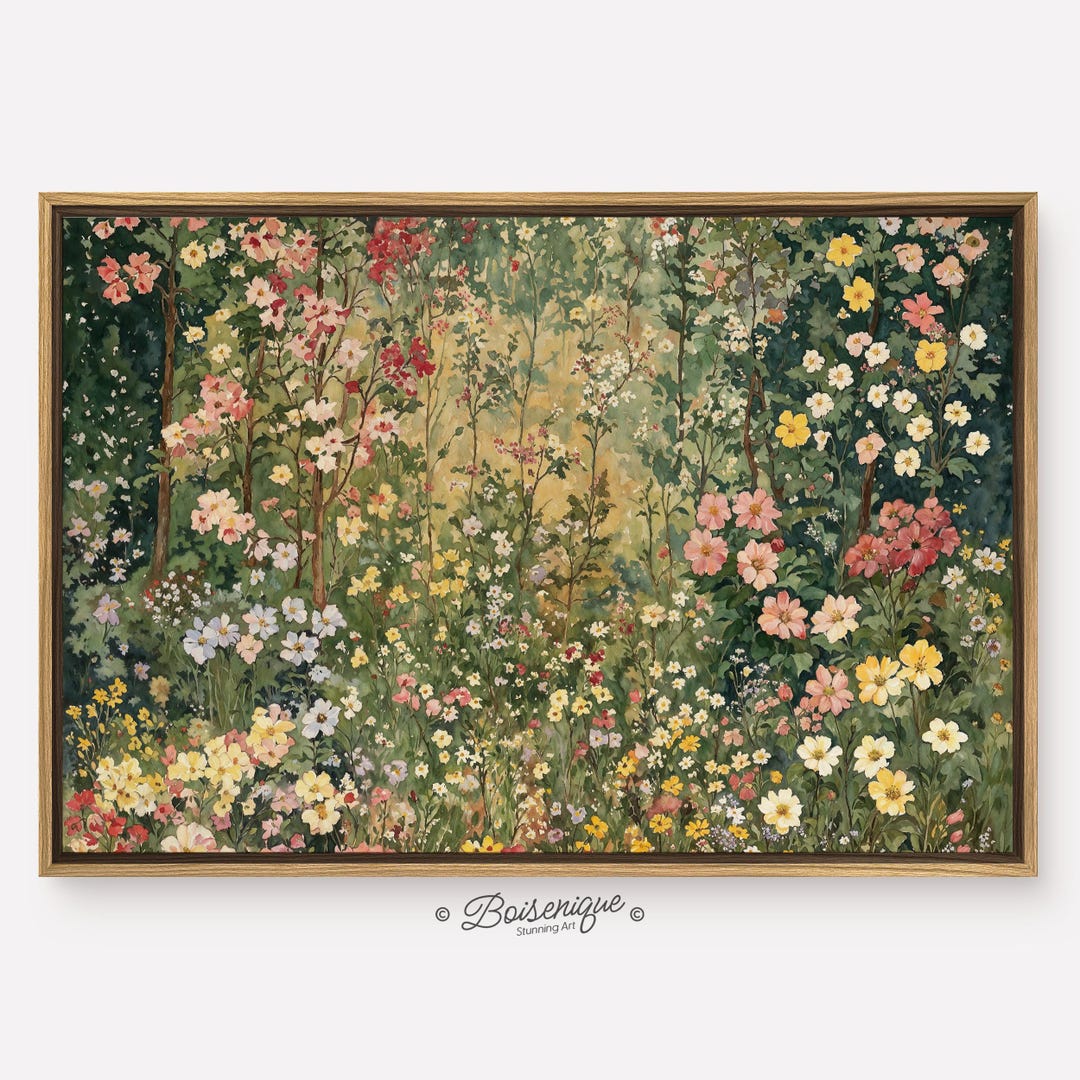 Vintage Wildflowers Field Landscape Wall Art Print | Framed Canvas With ...