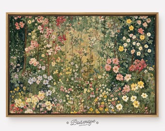 Vintage wildflowers field landscape Wall Art Print | Framed Canvas with hanging kit