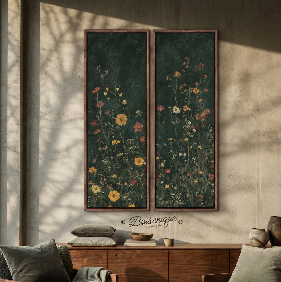 Vintage Wildflower Framed Canvas Print Set | Antique Floral Wall Art ...