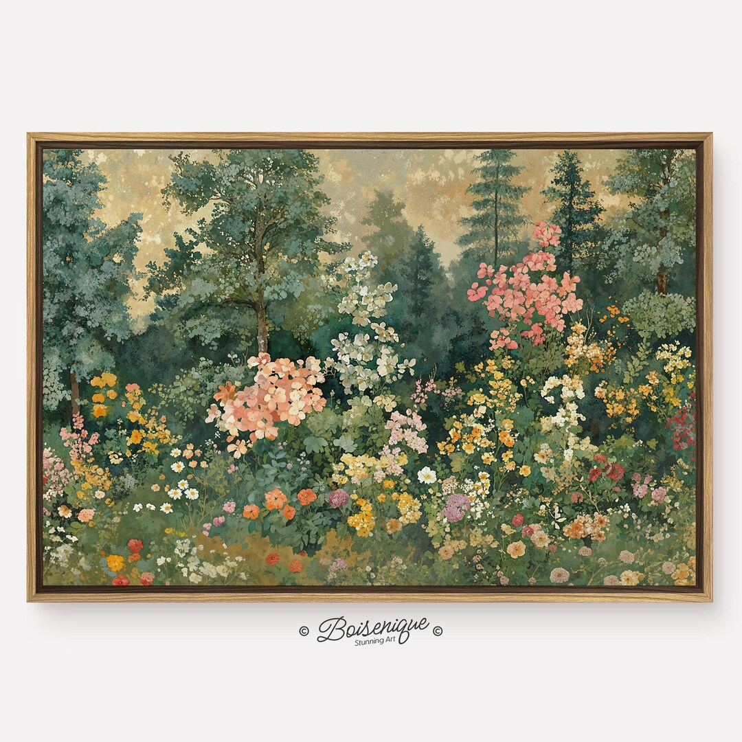 Vintage Wildflowers Field Landscape Wall Art Print, Framed Canvas ...