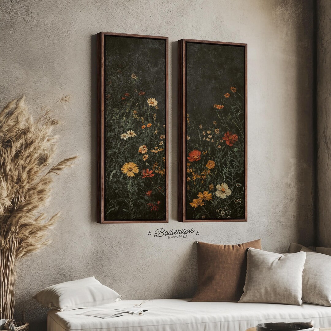 Vintage Wildflower Framed Canvas Print Set | Antique Floral Wall Art ...