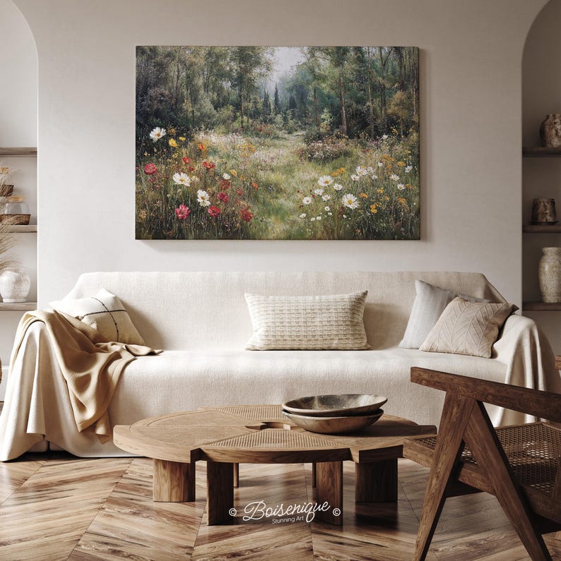 Vintage Wildflowers Landscape Print | Framed Canvas Prints | 48x32 ...