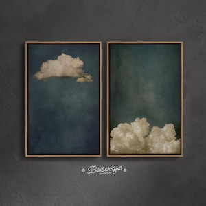 Conjunto de lienzos enmarcados con diseño de nubes sombrías: arte vertical para pared, decoración del hogar.
