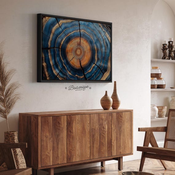 Framed Tree Ring Canvas Art, Abstract Wood Wall Decor, Modern Nature Landscape, Rustic Home Decor, Gallery-Wrapped Stretch, Elegant Framing