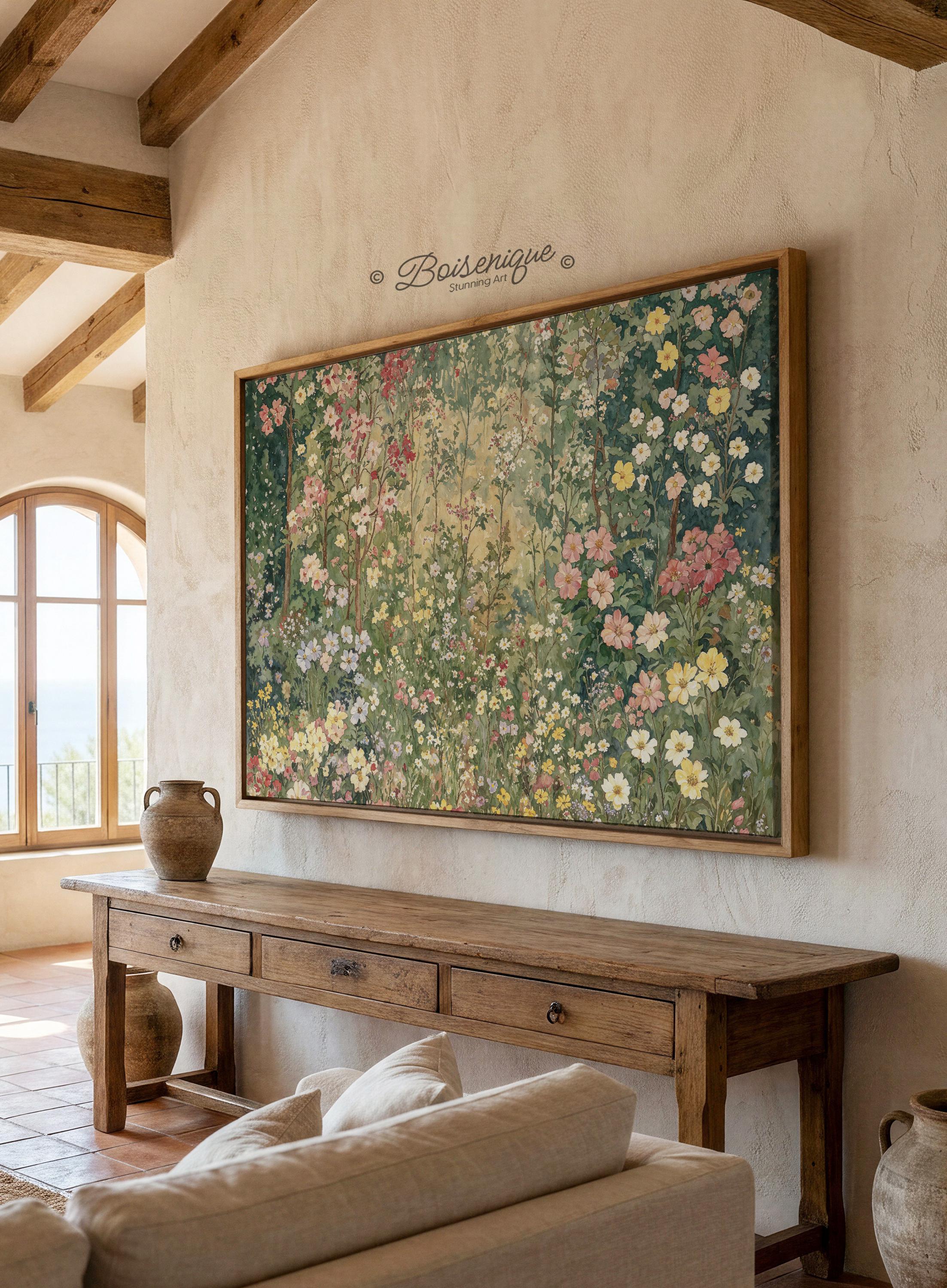 Vintage Wildflowers Field Landscape Wall Art Print | Framed Canvas With ...