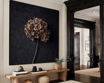 Extra Large Floral Wall Art: Black Aluminum Frame, Rustic Farmhouse Decor