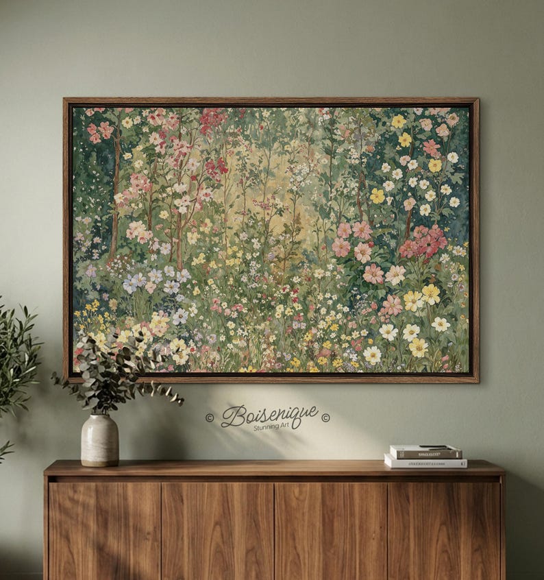 Vintage Wildflowers Field Landscape Wall Art Print | Framed Canvas With ...