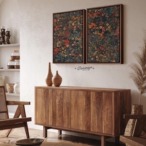 Tapiz floral vintage en lienzo enmarcado: Decoración botánica para el hogar