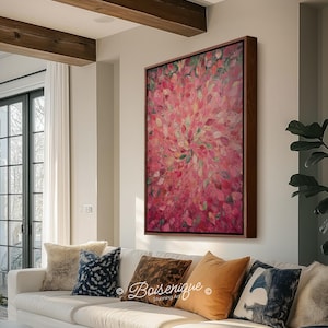 Framed Floral Abstract Canvas Print: Pink & Green Botanical Wall Art