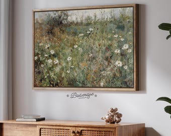 Wildflowers field | Spring Meadow Wall Art Print on Framed Canvas with hanging kit