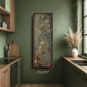 Vintage Floral Tapestry Framed Canvas Art: Cottagecore Wall Decor