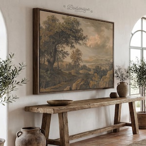 Vintage Pastoral Landscape Oil Painting Print | Romantic Nature Scene | Extra Large Wall Art | Oversized Antique Decor 60x40 48x32