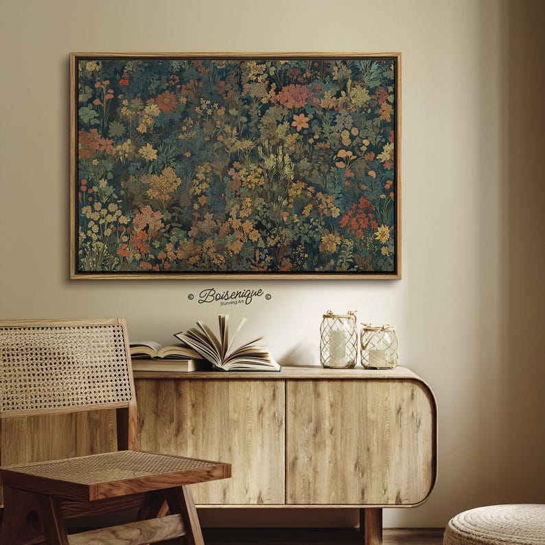 Vintage Botanical Floral Wall Art | Framed Canvas With Hanging Kit for ...