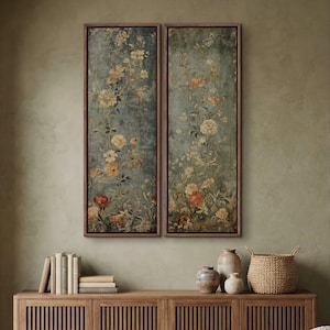 Vintage Floral Canvas Print Set: Rustic French Country Wall Art