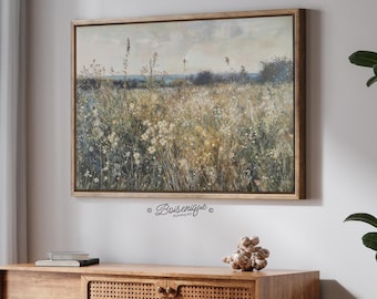 Wildflowers Field Canvas Art Print | Framed Spring Meadow Wall Art with Hanging Kit, Nature Decor for Home