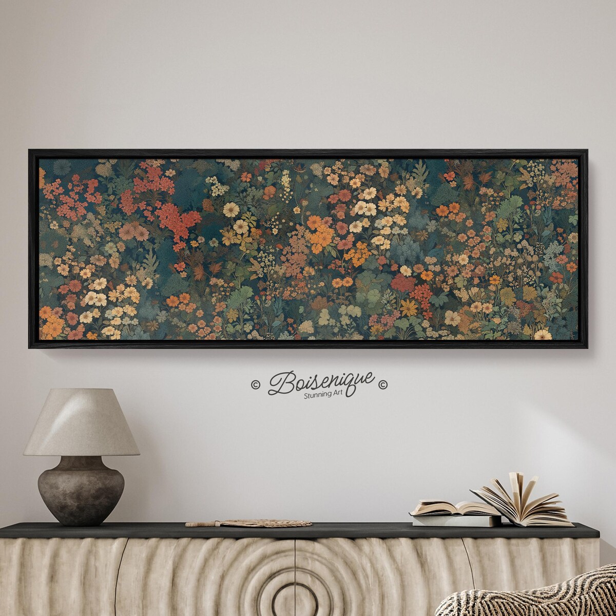 Vintage Floral Garden Wall Art | Wildflowers Pattern Print, Framed Home Decor | Ready to Hang Horizontal Wall Decor - Etsy