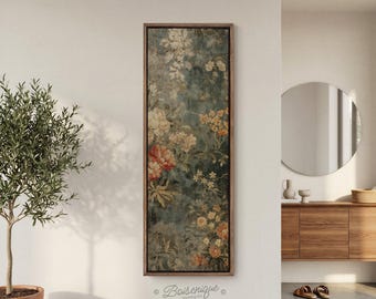 Vintage Floral Tapestry Framed Canvas Art: Cottagecore Wall Decor
