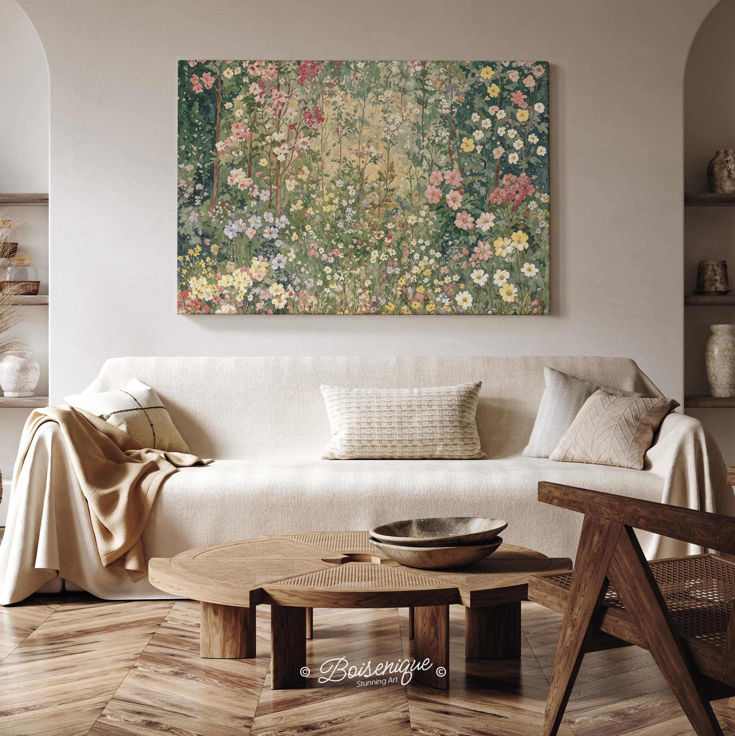 Vintage Wildflowers Field Landscape Wall Art Print | Framed Canvas With ...