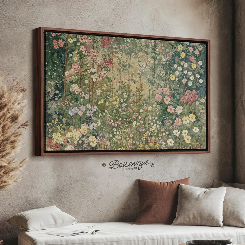 Vintage Wildflowers Field Landscape Wall Art Print | Framed Canvas With ...