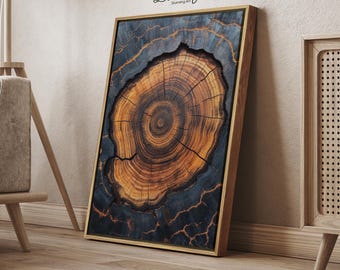 Vintage Tree Ring Framed Wall Art, Colorful Abstract Tree Ring Wall Decor, Modern Minimalism Farmhouse Living Room Canvas Print
