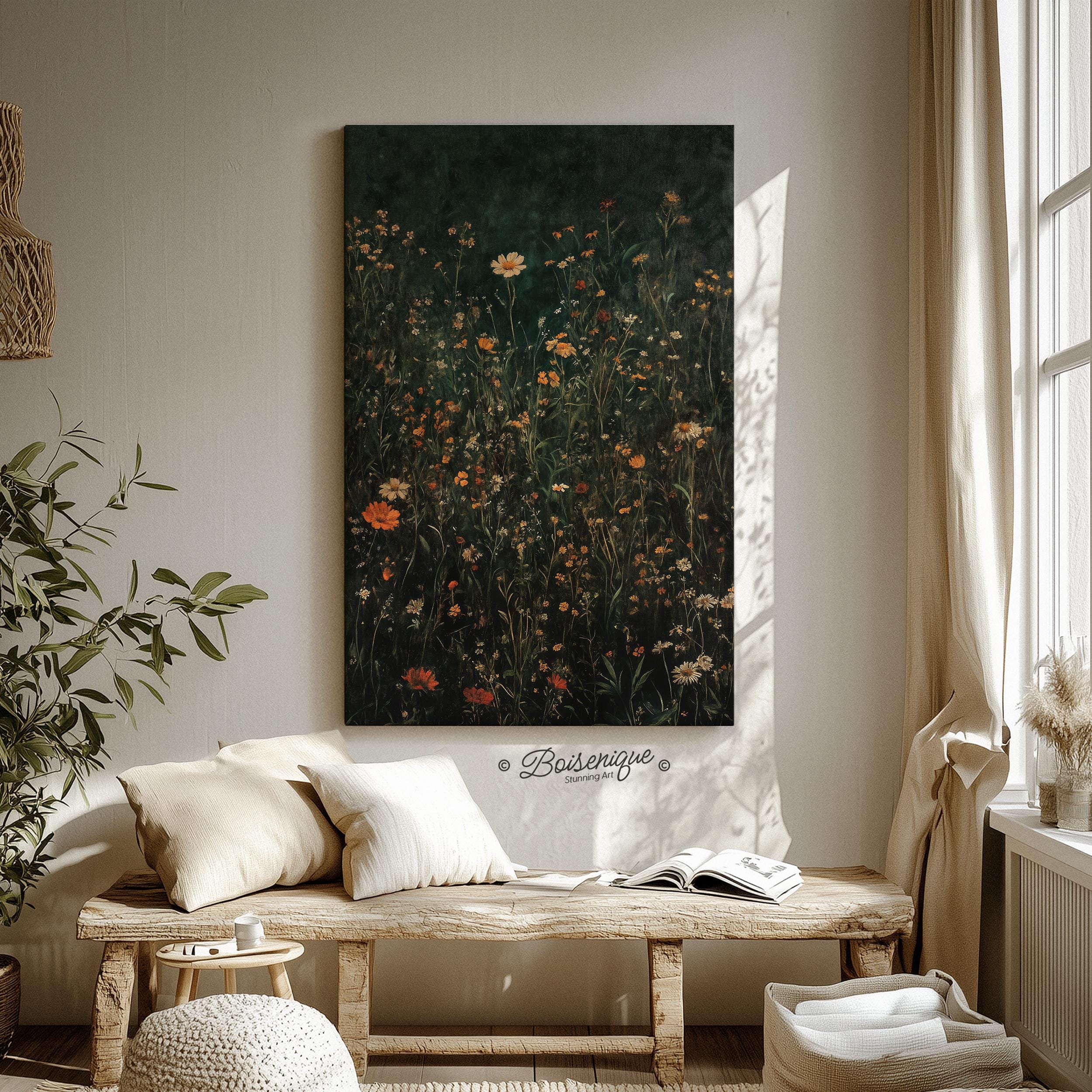 Wildflowers Field | Rustic Wall Art Print on Framed Canvas With Hanging ...