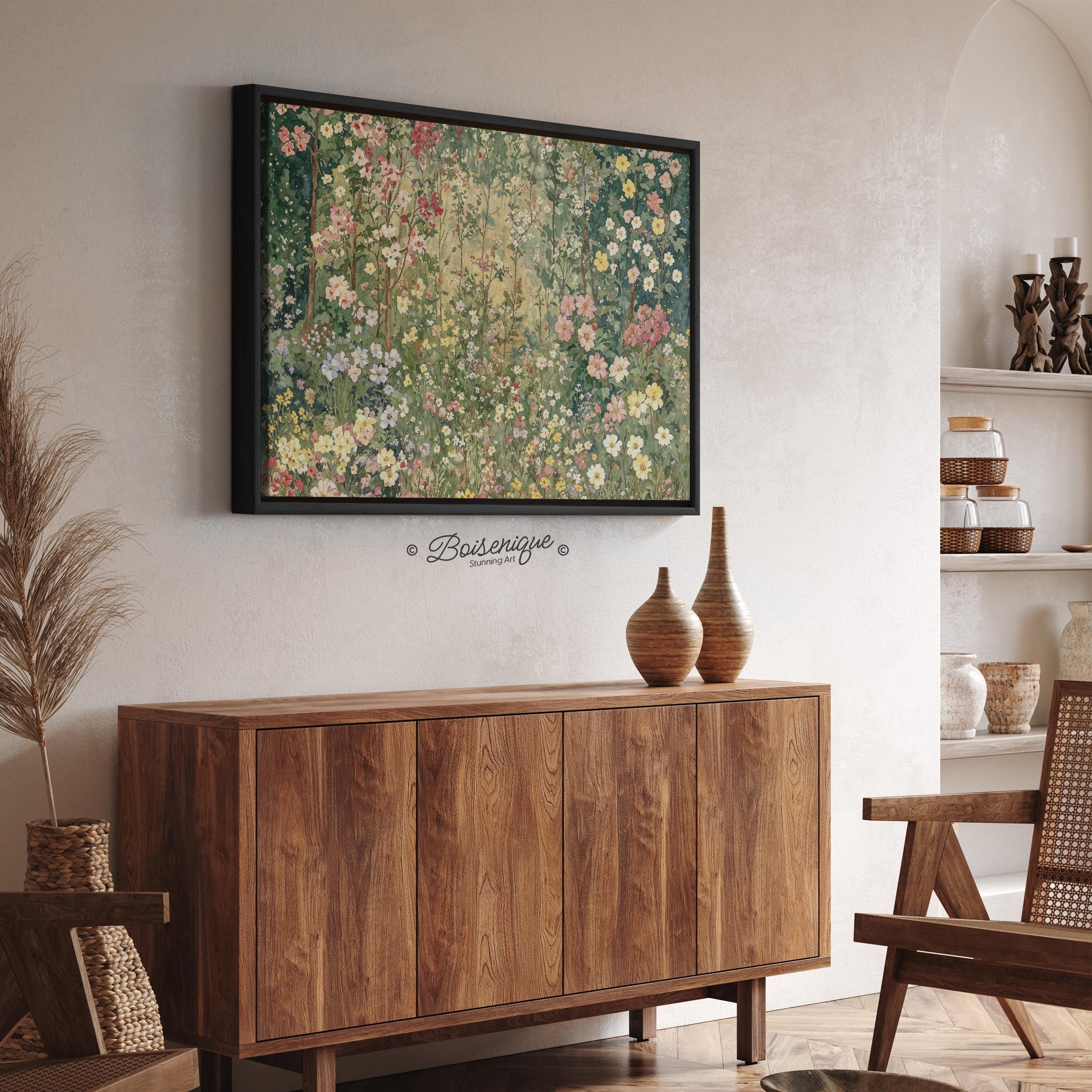 Vintage Wildflowers Field Landscape Wall Art Print | Framed Canvas With ...
