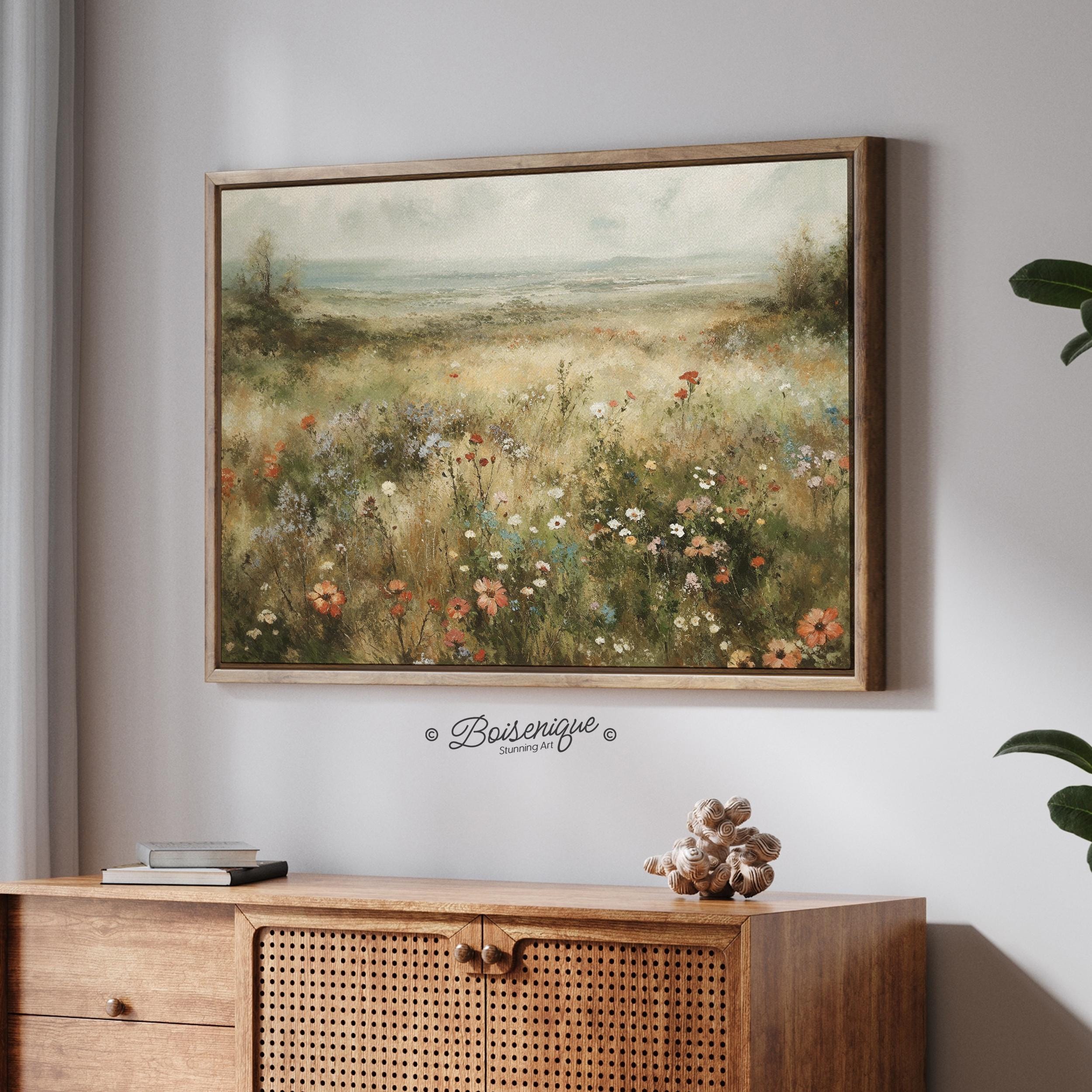 Wildflowers Field Landscape Wall Art Print | Framed Canvas Cozy Wall ...