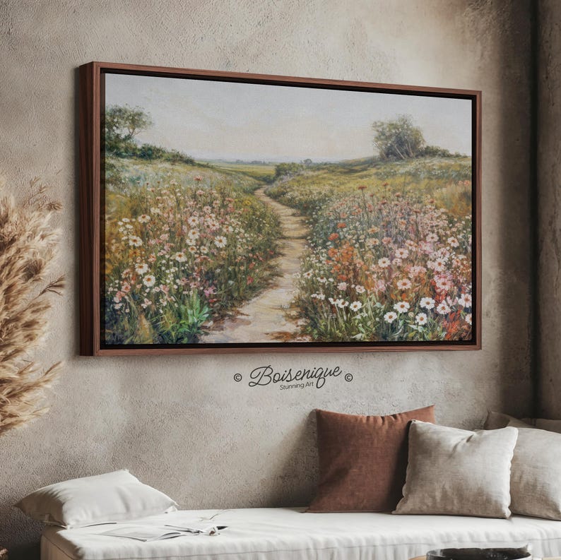 Wildflowers Field Landscape Wall Art Print | Framed Canvas Cozy Wall ...
