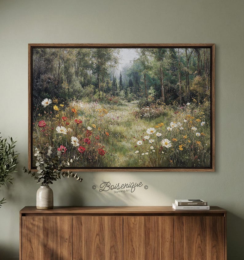 Vintage Wildflowers Landscape Print | Framed Canvas Prints | 48x32 ...