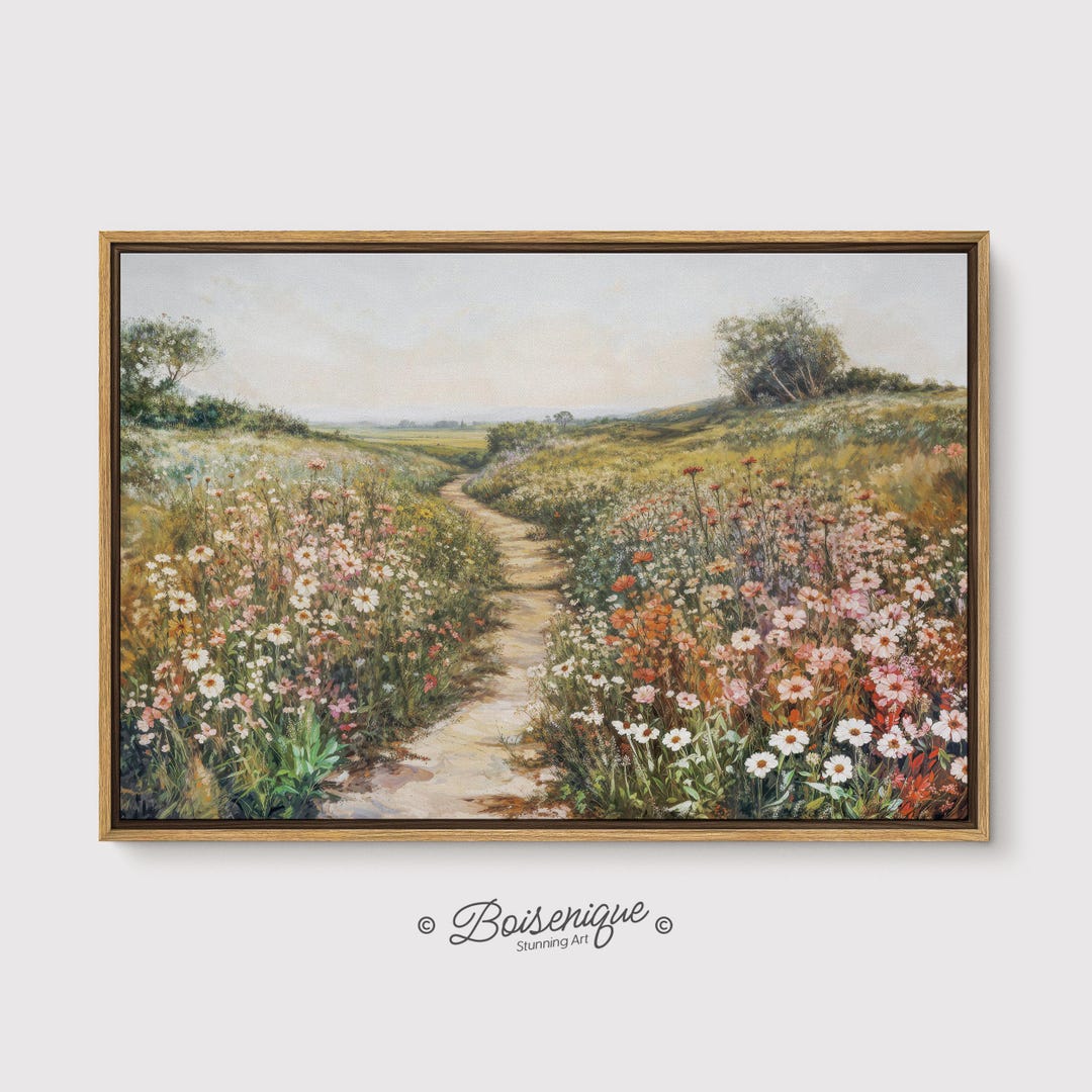 Wildflowers Field Landscape Wall Art Print | Framed Canvas Cozy Wall ...