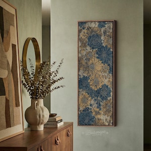 Vintage Floral Tapestry Framed Canvas Art: Long Narrow Print