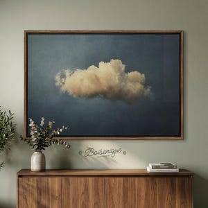 Lienzo con diseño de nubes sombrías / Arte mural atmosférico de cielo oscuro / Decoración minimalista de nubes / Lienzo de cielo nocturno de ensueño para el hogar o dormitorio moderno
