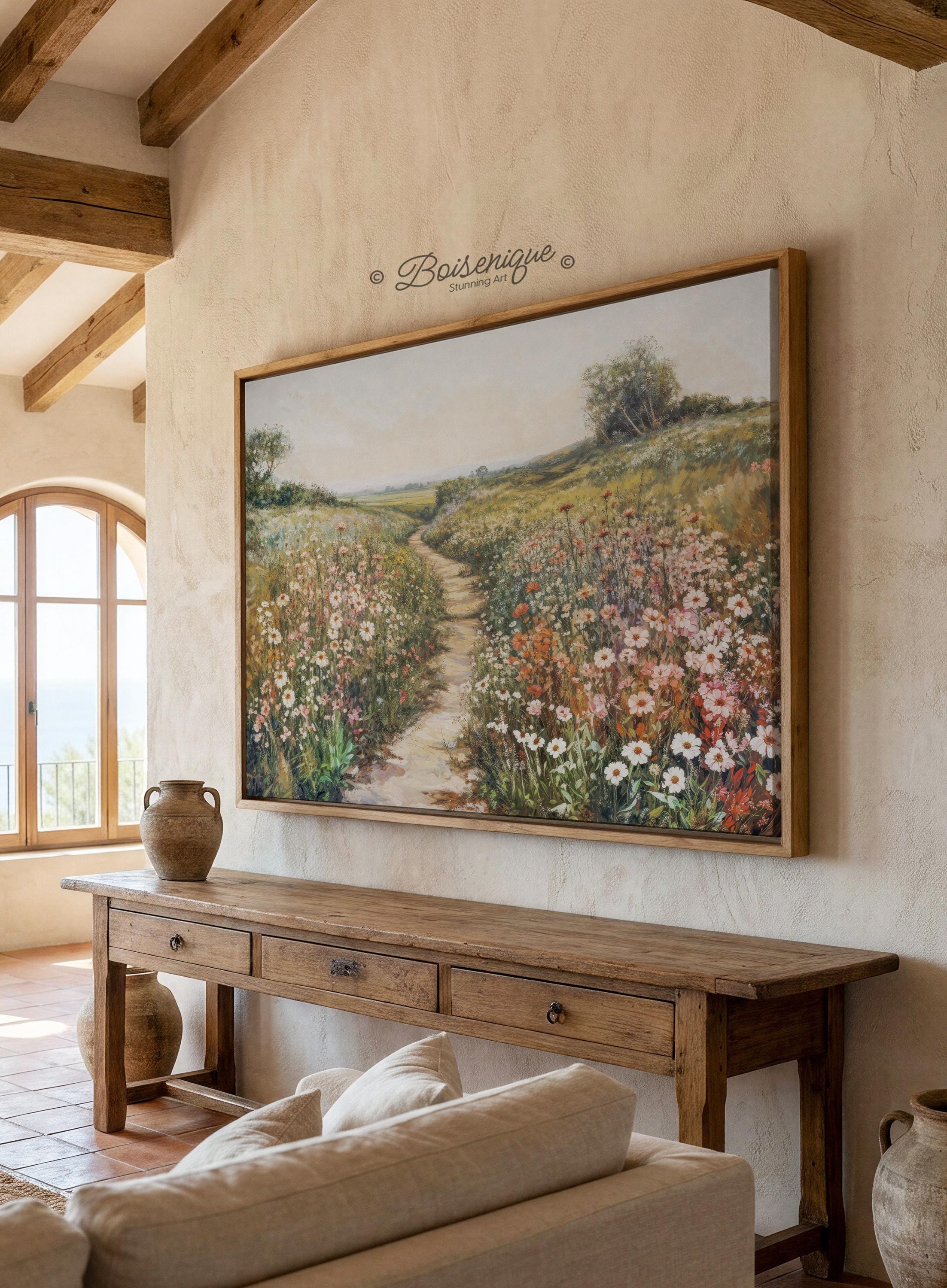 Wildflowers Field Landscape Wall Art Print | Framed Canvas Cozy Wall ...