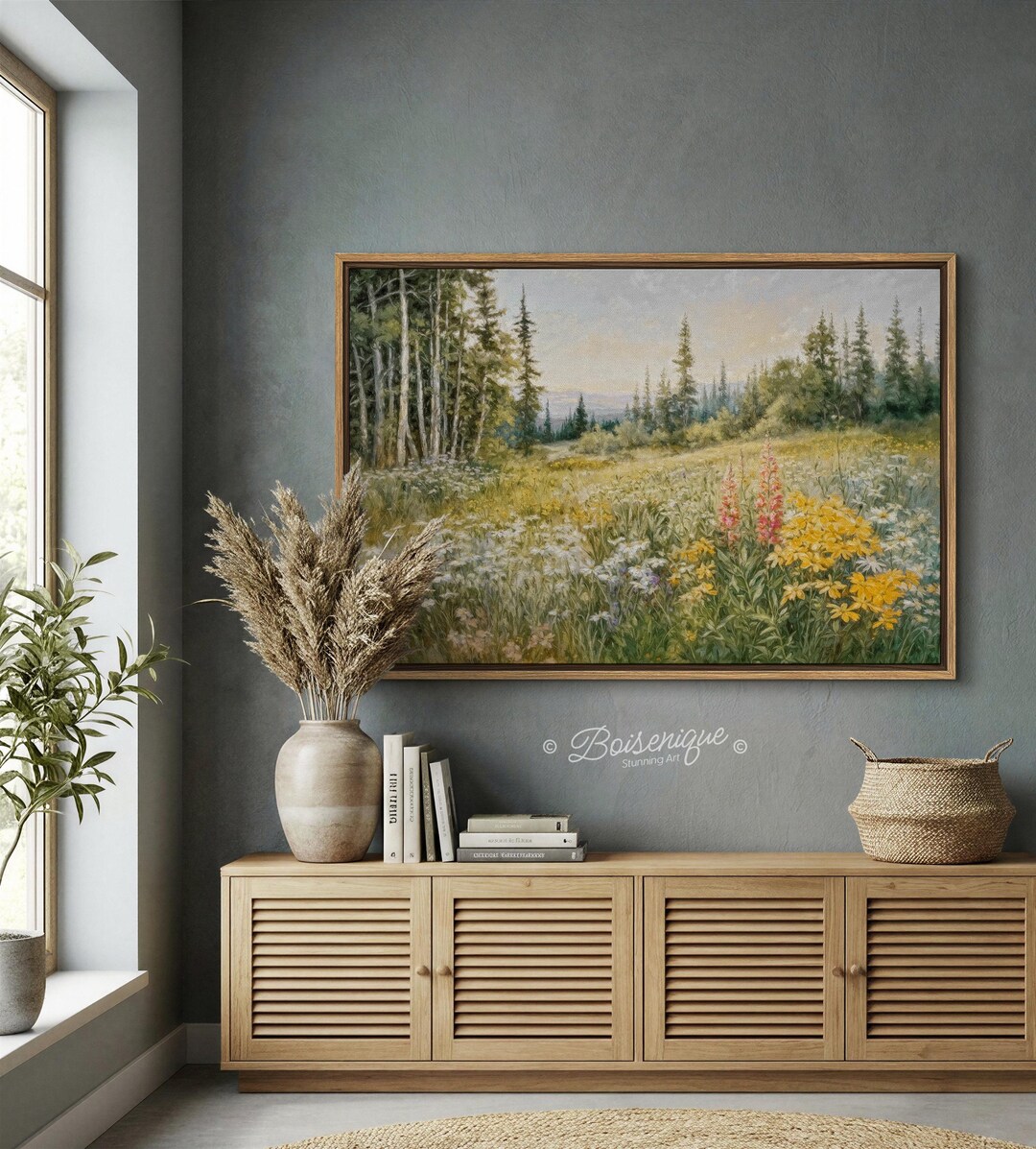 Wildflowers Field Landscape Wall Art Print | Framed Canvas Cozy Wall ...