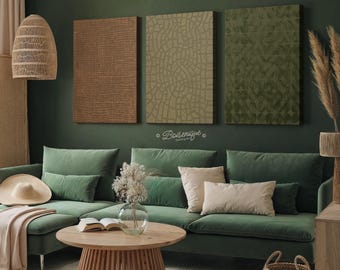 Modern Abstract Framed Canvas Art Set | Earthy Green Geometric Prints | Large Wall Decor for Living Room, Rustic Home,Vintage Tapestry Style