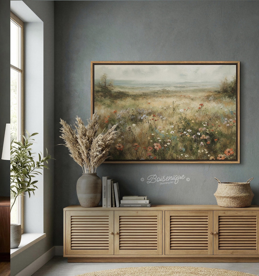 Wildflowers Field Landscape Wall Art Print | Framed Canvas Cozy Wall ...