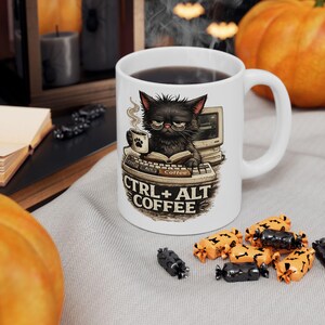 Programmer Cat Coffee Mug, Ctrl Alt Coffee, Funny Coding Humor Desk Accessory