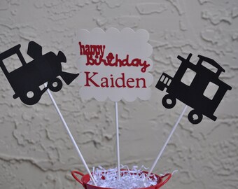 Train party centerpieces personalized, choo choo, train centerpieces. Boys train party vintage train Centerpieces, set of 3