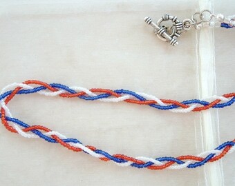 Red Blue and White 3 Strands Necklace with a Nautical Clasp