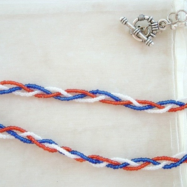 Red Blue and White 3 Strands Necklace with a Nautical Clasp