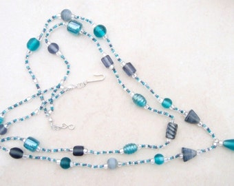 Smokey Teal 2 Strands Necklace